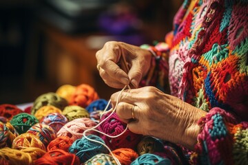 Artistry in Motion Woman Crocheting - obrazy, fototapety, plakaty