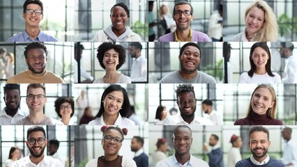 Lot of smiling multicultural faces looking at camera. Human resource society database concept. - Powered by Adobe