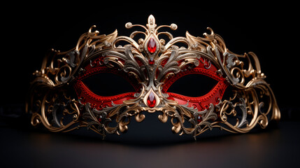 Venetian carnival mask on dark background, front view.