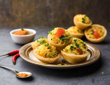 sev puri indian snack and a type of chaat