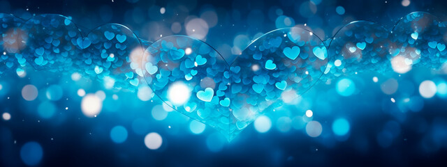 Obraz na płótnie Canvas Blue bokeh heart sparkling on a dark background. Selective focus.