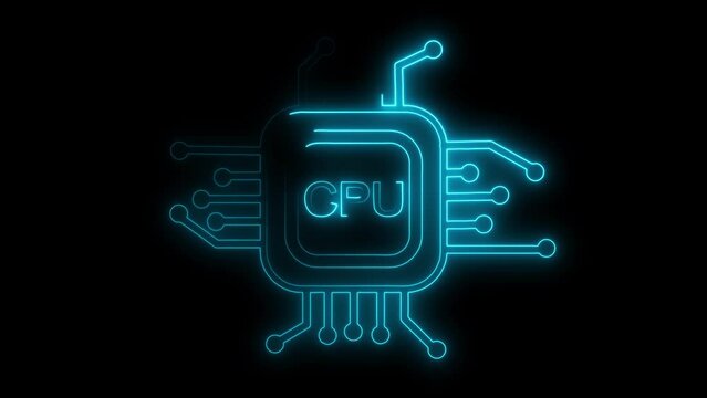 CPU icon futuristic neon circuit board animated flat style Processor chips background. Chip or cup with circuit board.
