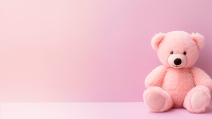 Pink teddy bear on a pink background. Selective focus.