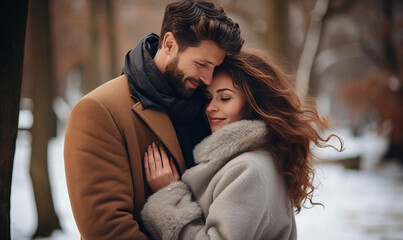 Fototapeta premium couple kissing in winter