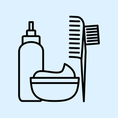 Hair dyeing kit linear icon. Hair Coloring icon. Thin line illustration. Brush with cream in bowl. Contour symbol. Vector isolated outline drawing. For web design, templates, infographics and more.