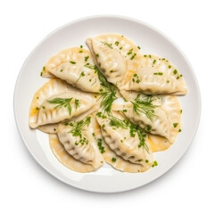 Top view on a fresh delicious Pierogi dishes isolated on a transparent background