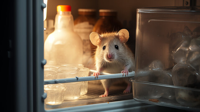 A mouse in an empty refrigerator 
