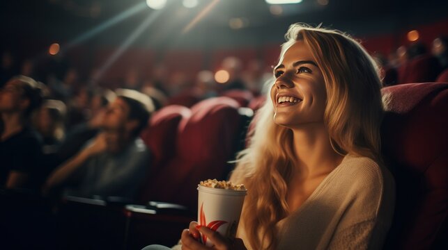 Young woman watching a movie in a movie theater