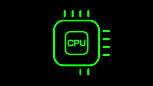 CPU icon futuristic neon circuit board animated flat style Processor chips background. Chip or cup with circuit board.