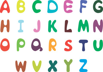English alphabet. Cartoon font Multicolored capital letters on a transparent background. Vector.