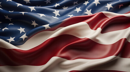 Wavy American flag made of satin cloth for background. Generative AI 