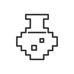 Pixel flask with liquid, linear icon. Line with editable stroke