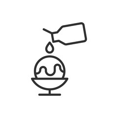 Ice cream with syrup, linear icon. Line with editable stroke