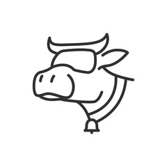 Smart farm, cow wearing goggles, linear icon. Technologies in farming and cattle breeding. Line with editable stroke