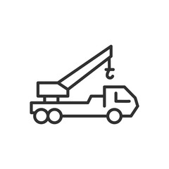 Truck crane, linear icon. Line with editable stroke