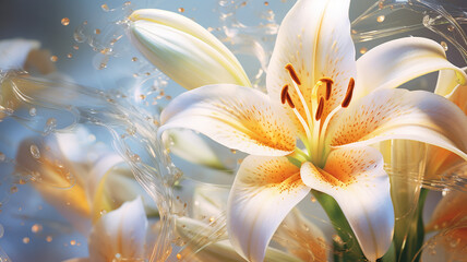 Digital-collage-presenting-a-lily-in-a-captivating-composition,-radiating-natural-charm-and-beauty