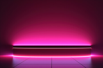 Vibrant pink neon light podium for product display - obrazy, fototapety, plakaty