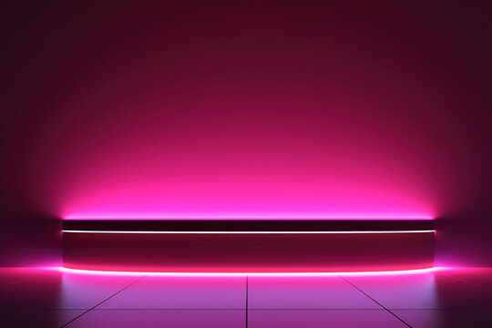 Vibrant pink neon light podium for product display
