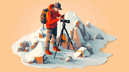 Illustration of a photographer with mountains