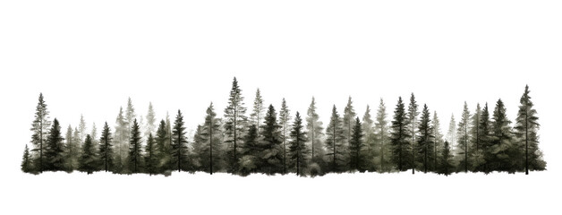 Forest tree line isolated on transparent white background - obrazy, fototapety, plakaty
