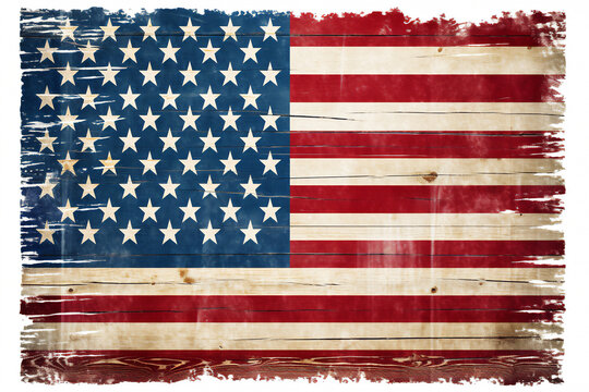 American flag of the United States of America background on wooden panel board banner with a distressed vintage weathered effect also known as the Stars and Stripes, stock illustration image