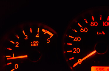 Mileage distance on the car dashboard digital speedometer car miles.