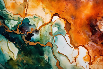 An abstract alcohol ink creation featuring a harmonious mix of earthy tones