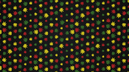 Cannabis leaves illustration texture rasta colors background wallpapers banner. Red yellow green marijuana leaf template design art blank pattern