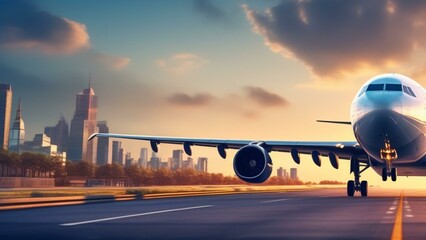 travel airplane landing in beautiful city cinematic wallpaper