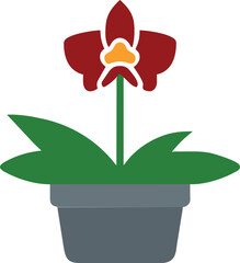 orchids in minimal pot on white background, icon