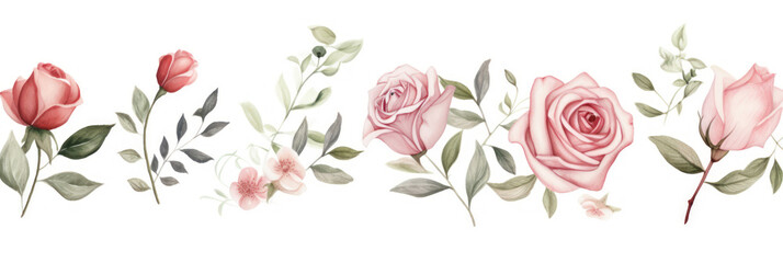 Botanical floral wedding frame flower elements on white background. Watercolor hand drawn abstract illustration with flowers. Trendy pastel colour for invitation, brochure, greeting card, textile