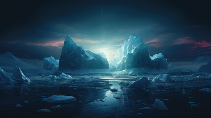 Icebergs floating in the ocean, 3d render illustration. - Powered by Adobe