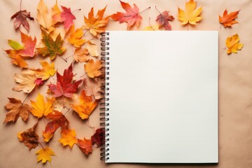 Naklejka na ściany i meble Autumn composition with empty notebook