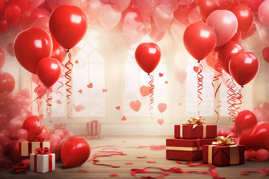  valantine day  decoration with gift box  and  balloons