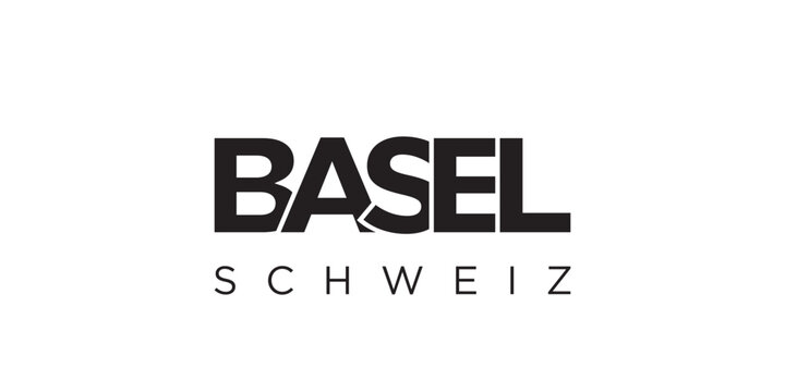 Naklejki Basel in the Switzerland emblem. The design features a geometric style, vector illustration with bold typography in a modern font. The graphic slogan lettering.