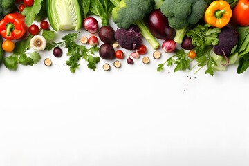 Healthy breakfast ingredients, food frame. Set of vegetables and fruits isolated on a white background. Healthy Food Background Healthy Vegetarian Food. copy space for text. 