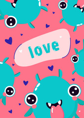 Funny Valentine's Day card with monsters.