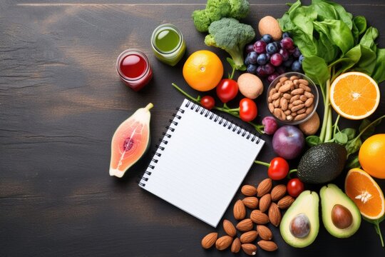 Diet concept composition with empty notebook