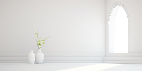 Minimalistic white interior with architectural details in a photograph.