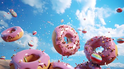 Donuts with sprinkles and candy scattered around