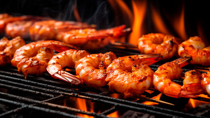 Shrimp are grilled. Selective focus.