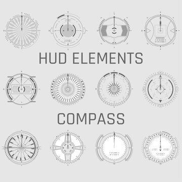 HUD Elements Sci-Fi Compass collection. Futuristic compasses for GUI, UI, App, web design and other. Abstract futuristic interface.
