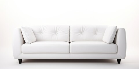 White fabric modern sofa isolated on white background, viewed from the front.