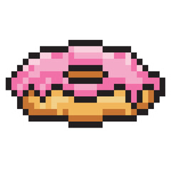 Pink donut pixel food isolated on white background