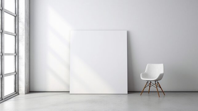 White canvas for mockup with blurred brick wall room interior Created with generative Ai