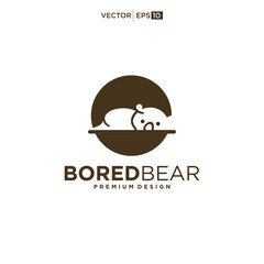 Lazy Bored Bear logo design vector icon