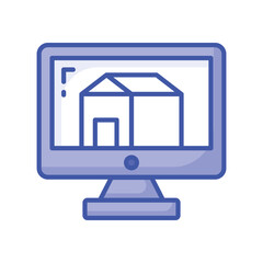 Home design on monitor showing concept icon of home architecture, architectural design