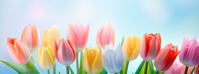 Beautiful tulips in pastel colors. Selective focus.
