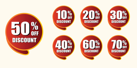 Sale and discount labels, Abstract offer Sale Discount labels set design, Discount tags collection with percent set, 10, 20, 30, 40, 50%, 60%, 70% percent sale promotion tag.