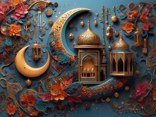 Crescents, mosques, rosaries and Arabic lanterns.
